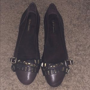 BCBG brown and gold studded leather flats. Size 9
